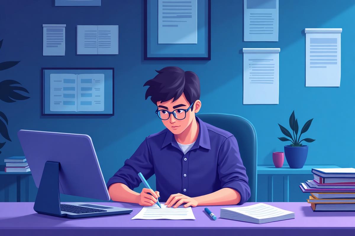 Student writing with Paper Hero interface